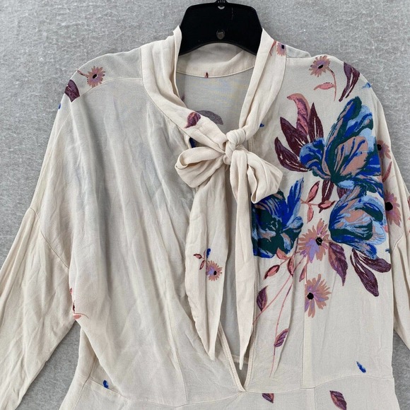 Free People Gemma Tunic Mini Dress‎ Ivory LARGE Floral Mock Neck Keyhole Back - Picture 9 of 16